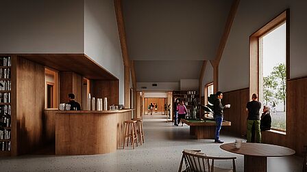 Een huiskamer met doorzicht naar de gymzaal